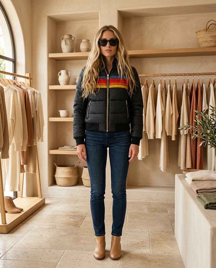 Women's Retro Striped Padded Puffer Jacket