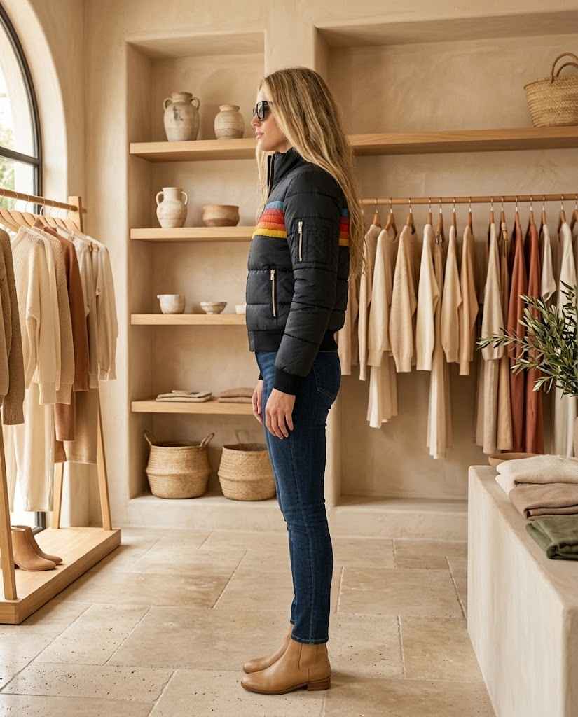 Women's Retro Striped Padded Puffer Jacket