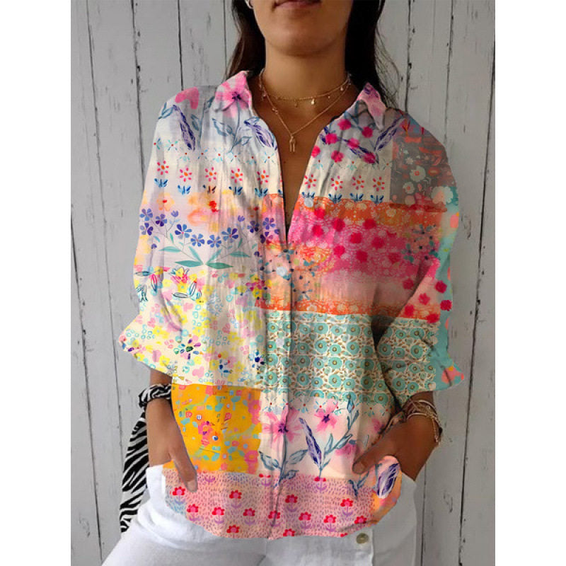 Retro Hand-Painted Watercolor Cat Print Shirt and Pants Set