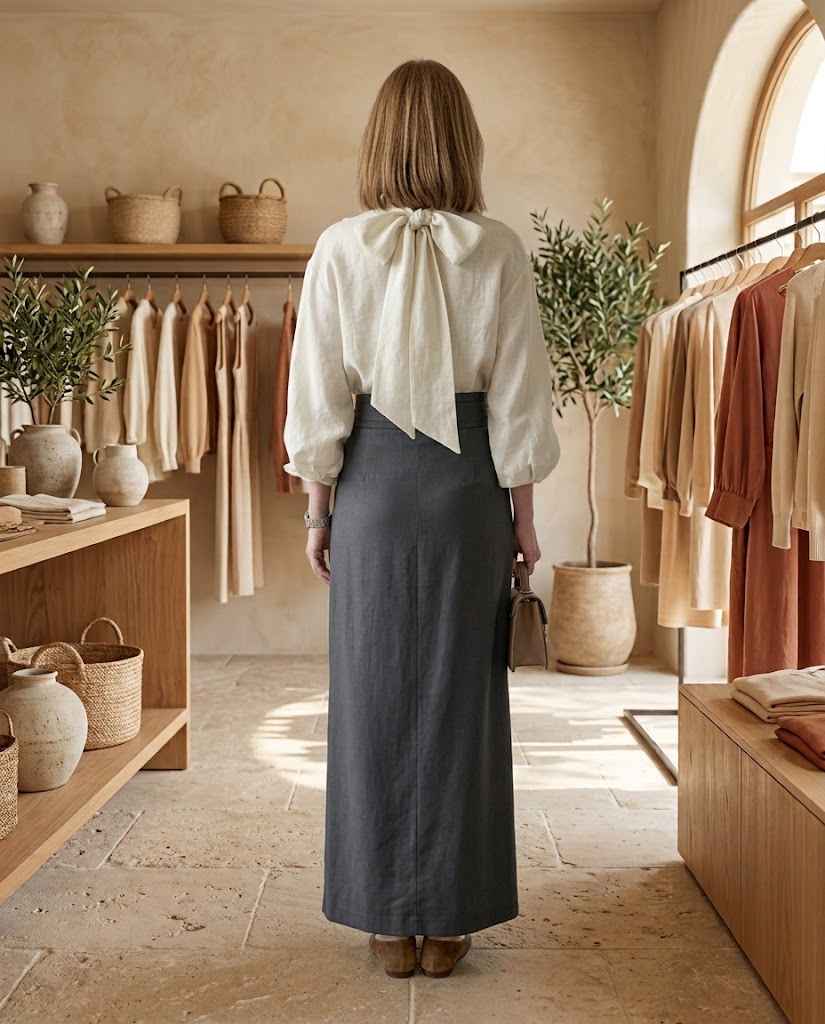 Sienna Women?s Side-Tie High-Waisted A-Line Midi Skirt