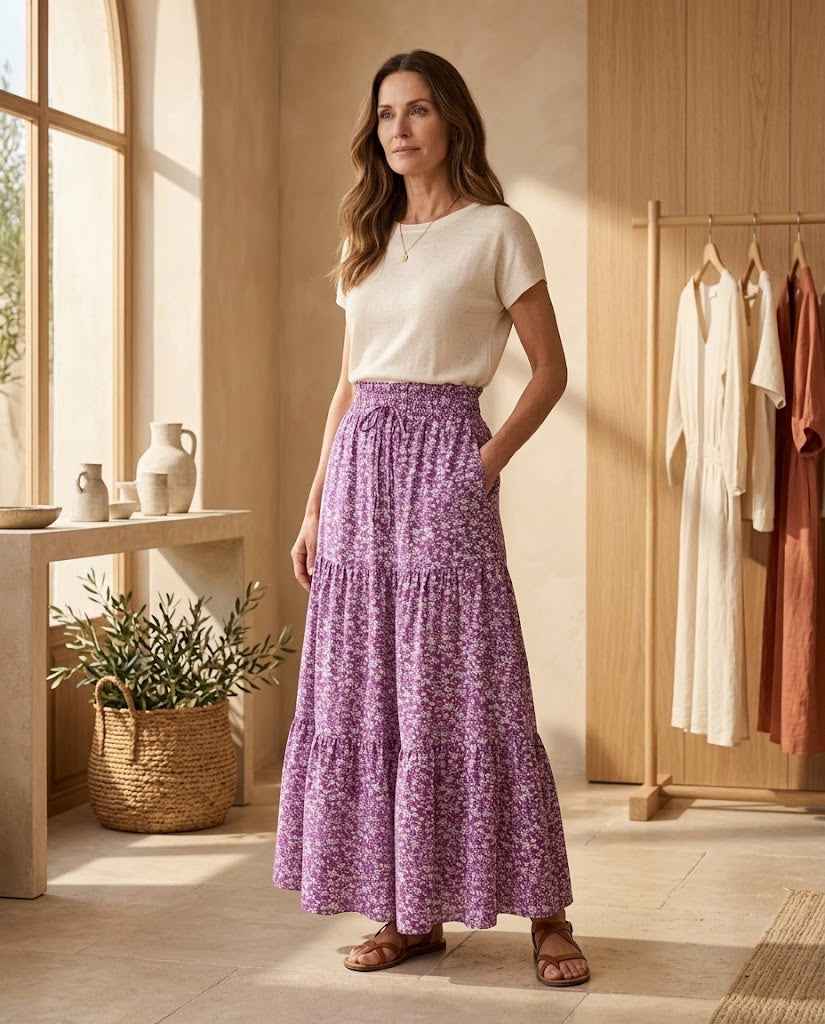 Maribel Women?s Floral Print Elastic-Waist Skirt