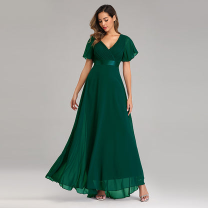 Orelia | Short Sleeve V Neck Flowing Maxi Dress