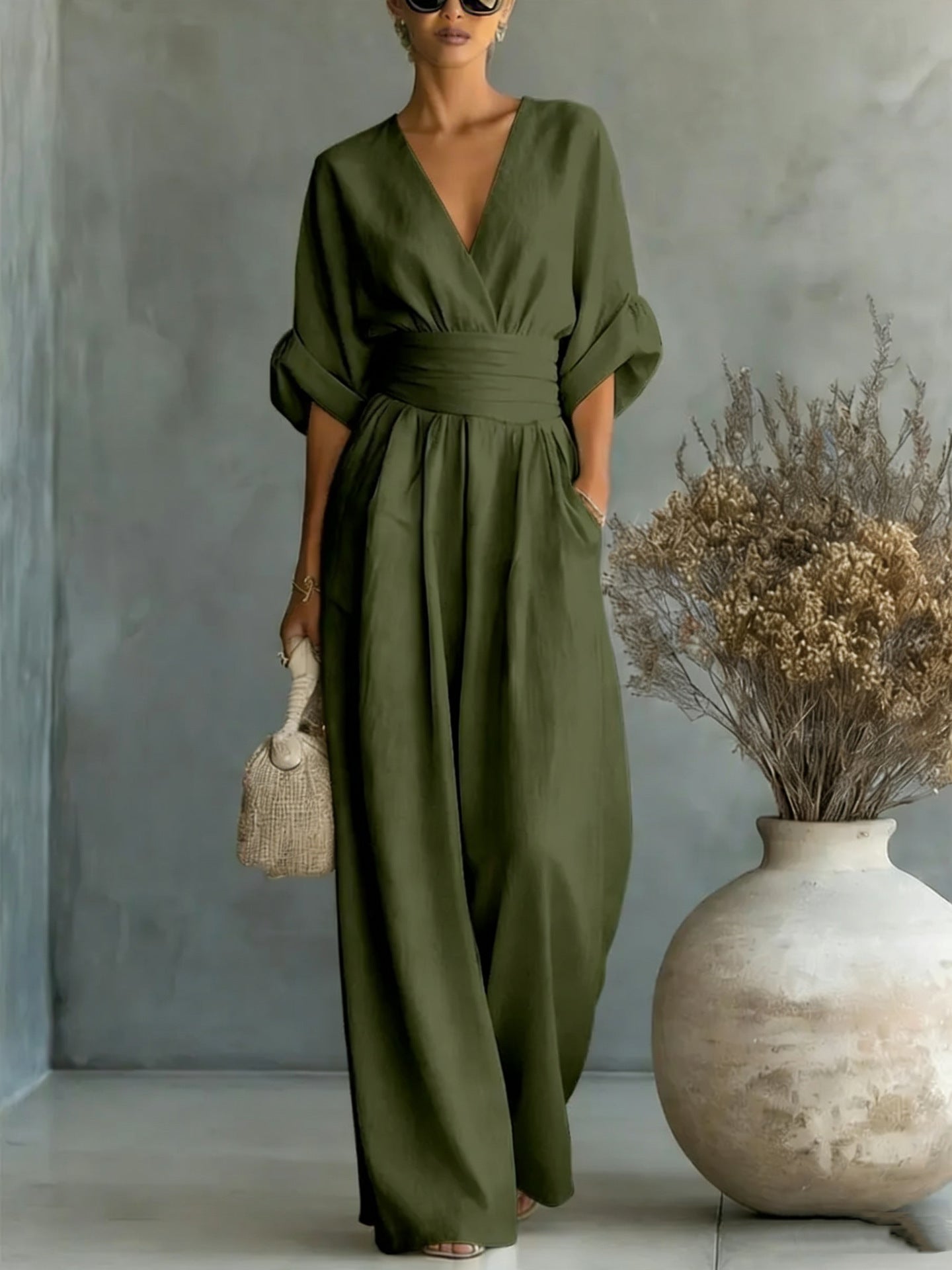 Wanda | Cross Front Wide Leg Jumpsuit