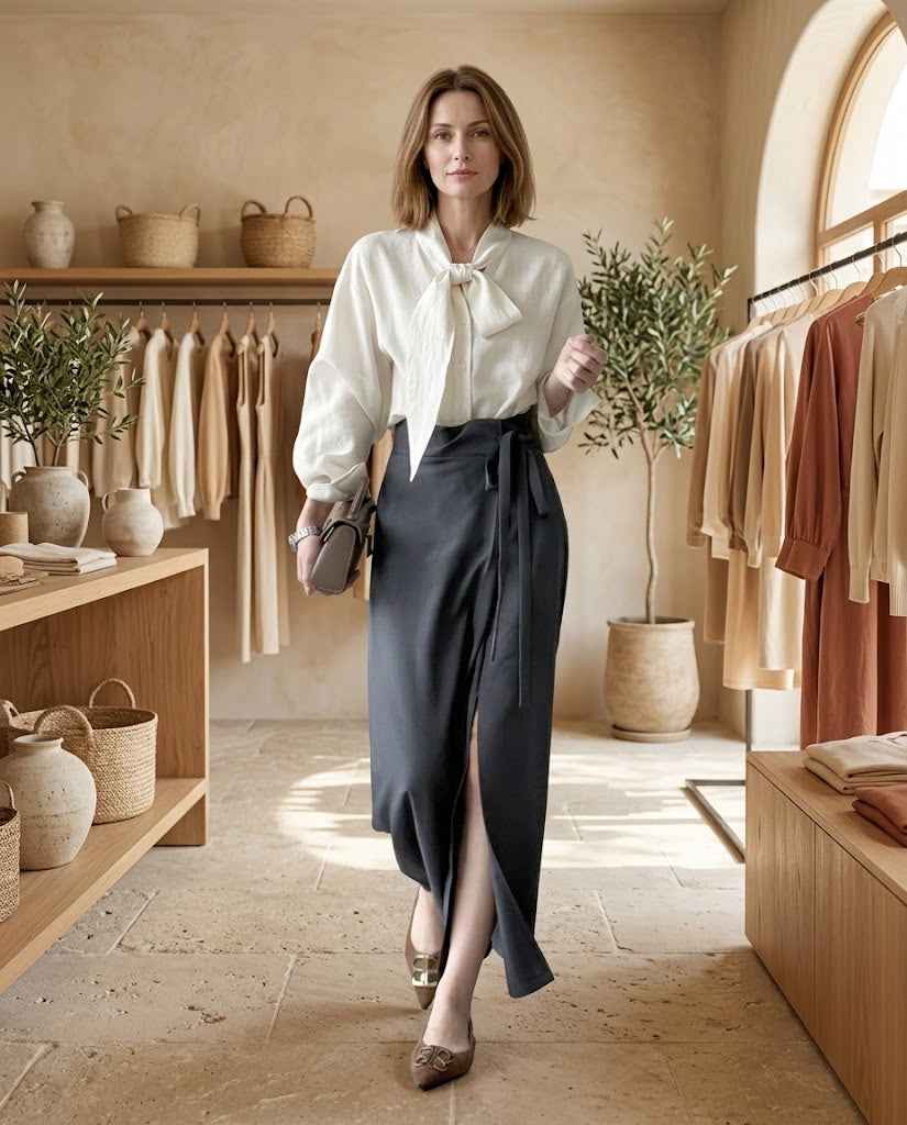 Sienna Women?s Side-Tie High-Waisted A-Line Midi Skirt