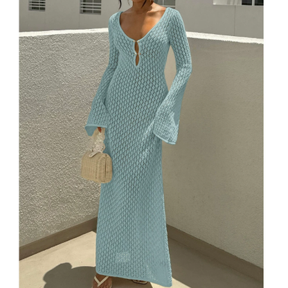 Seleium | Knit Bell Sleeve Maxi Dress