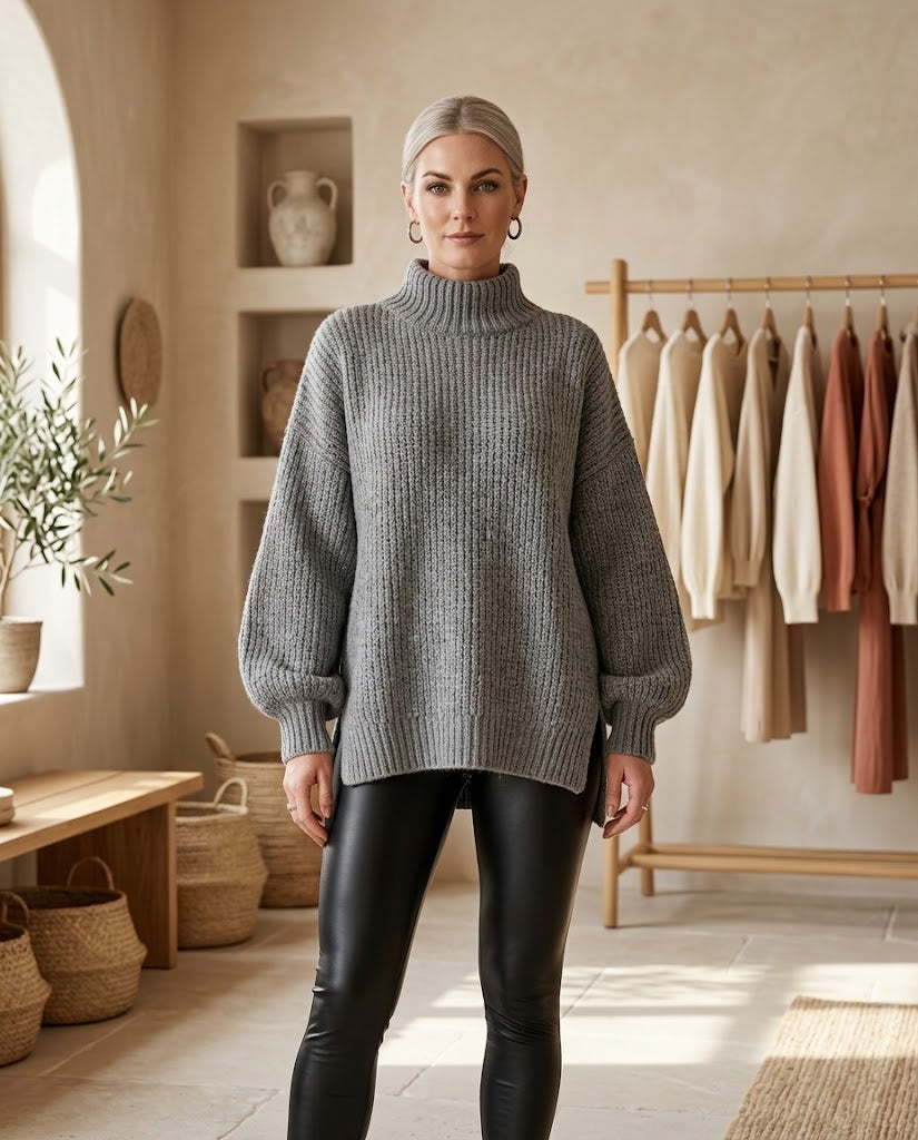 Women's Fluffy Oversized Knit Sweater Threadded