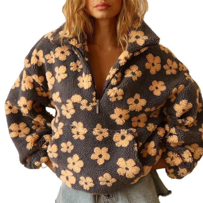 Daisy | Floral Fleece Half-Zip Pullover
