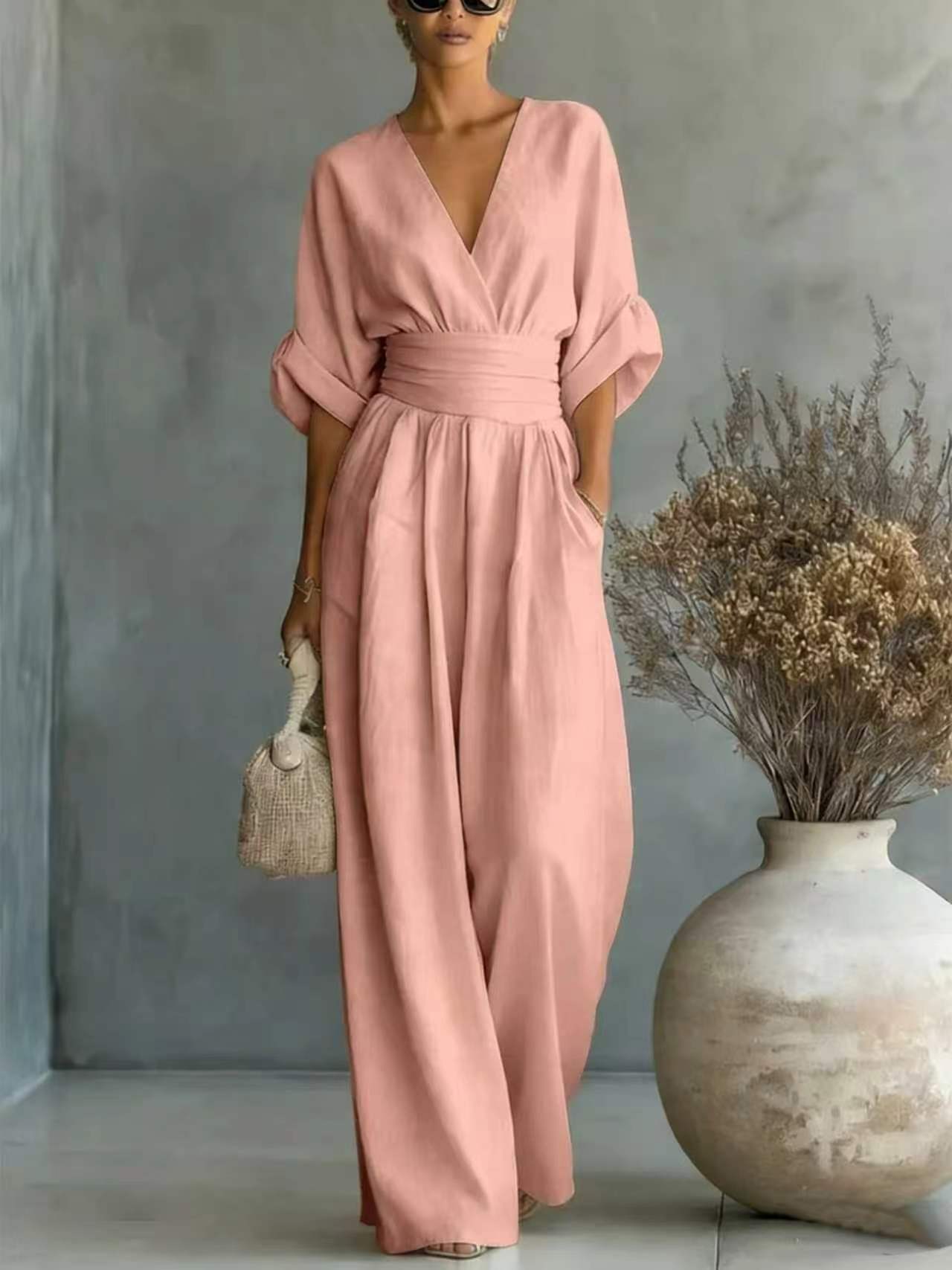 Wanda | Cross Front Wide Leg Jumpsuit