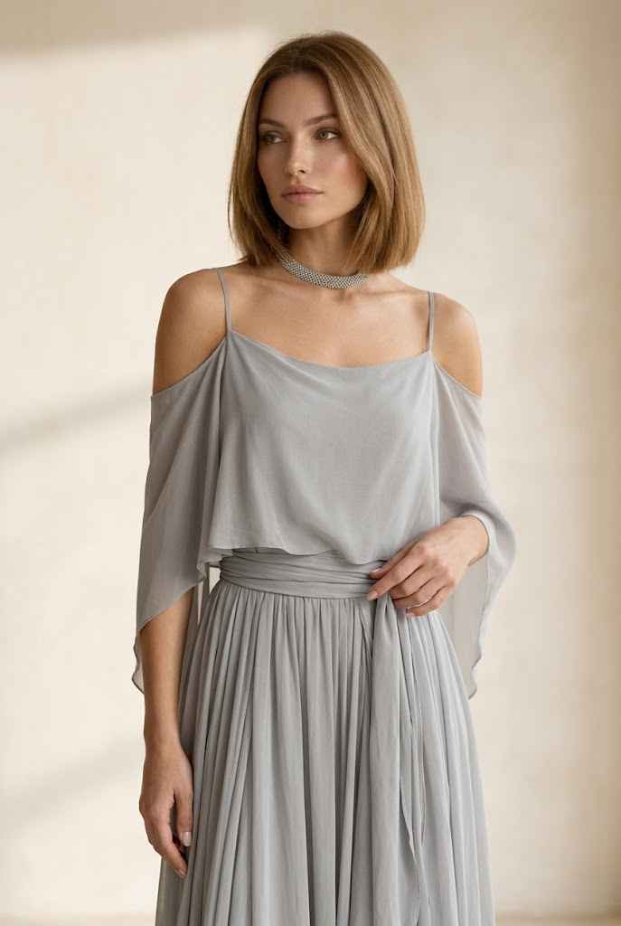 Marisol | Layered Drape Cold Shoulder Top Wide Leg Set