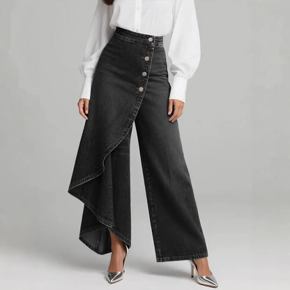 Stylish Women's High-Waisted Wide-Leg Jeans with Relaxed Fit