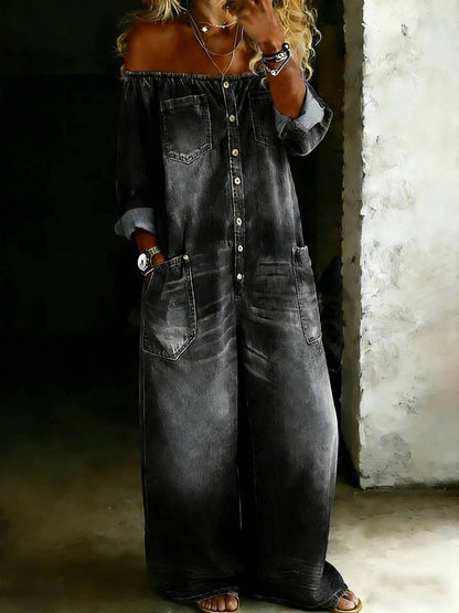 Amanda | One Piece Denim Shirt Jumpsuit