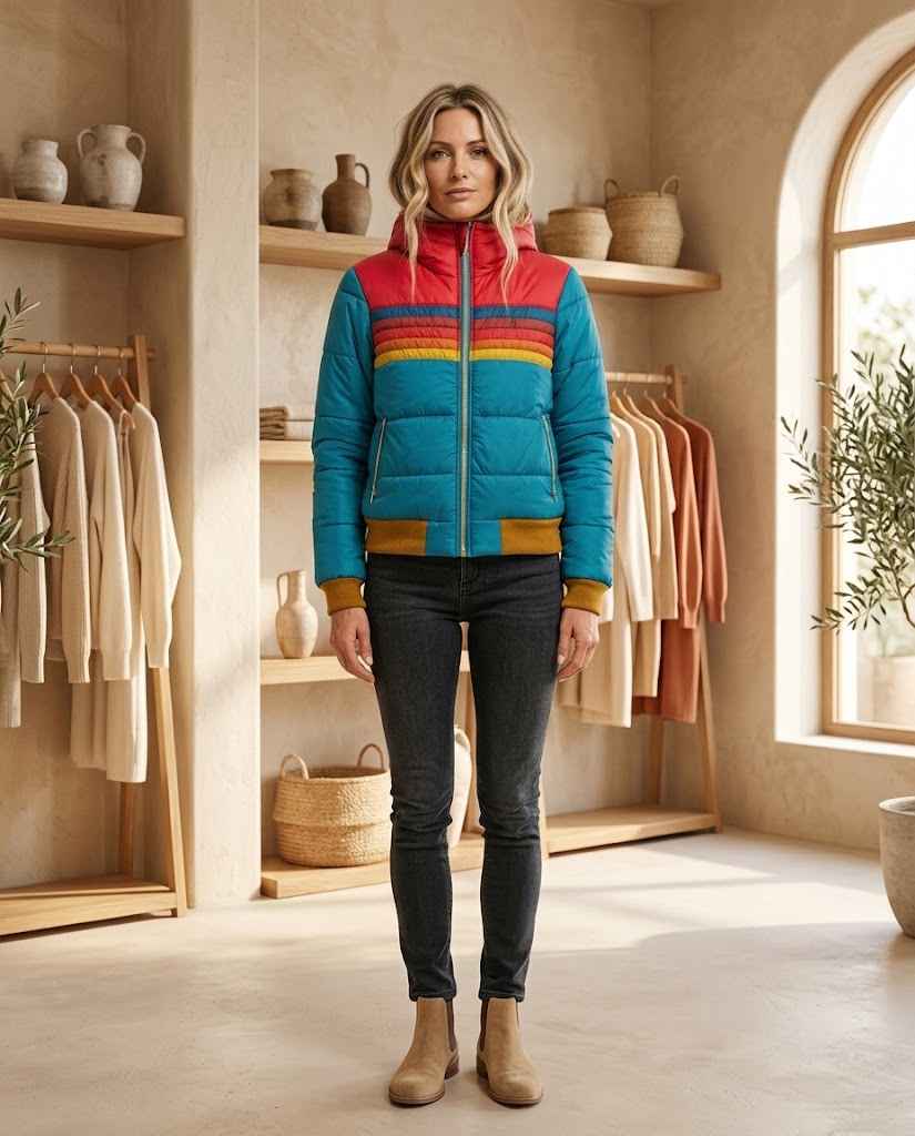 Women's Retro Striped Padded Puffer Jacket