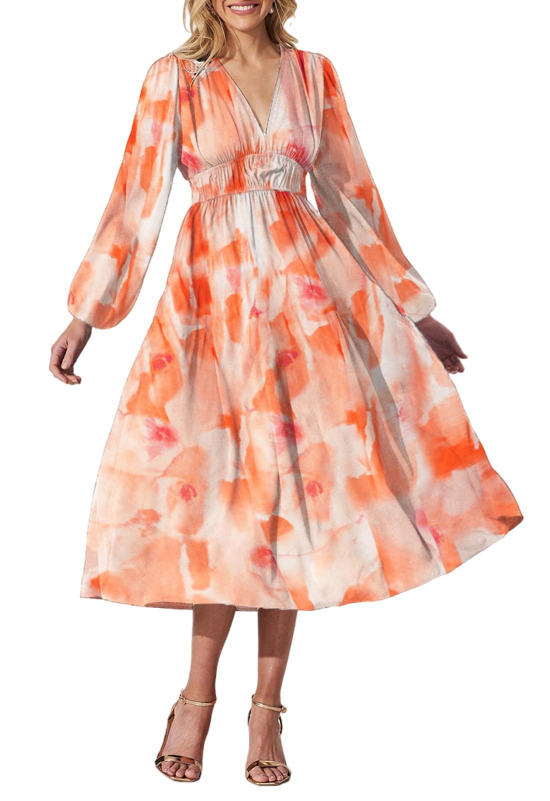 Bohemian printed long sleeve midi dress