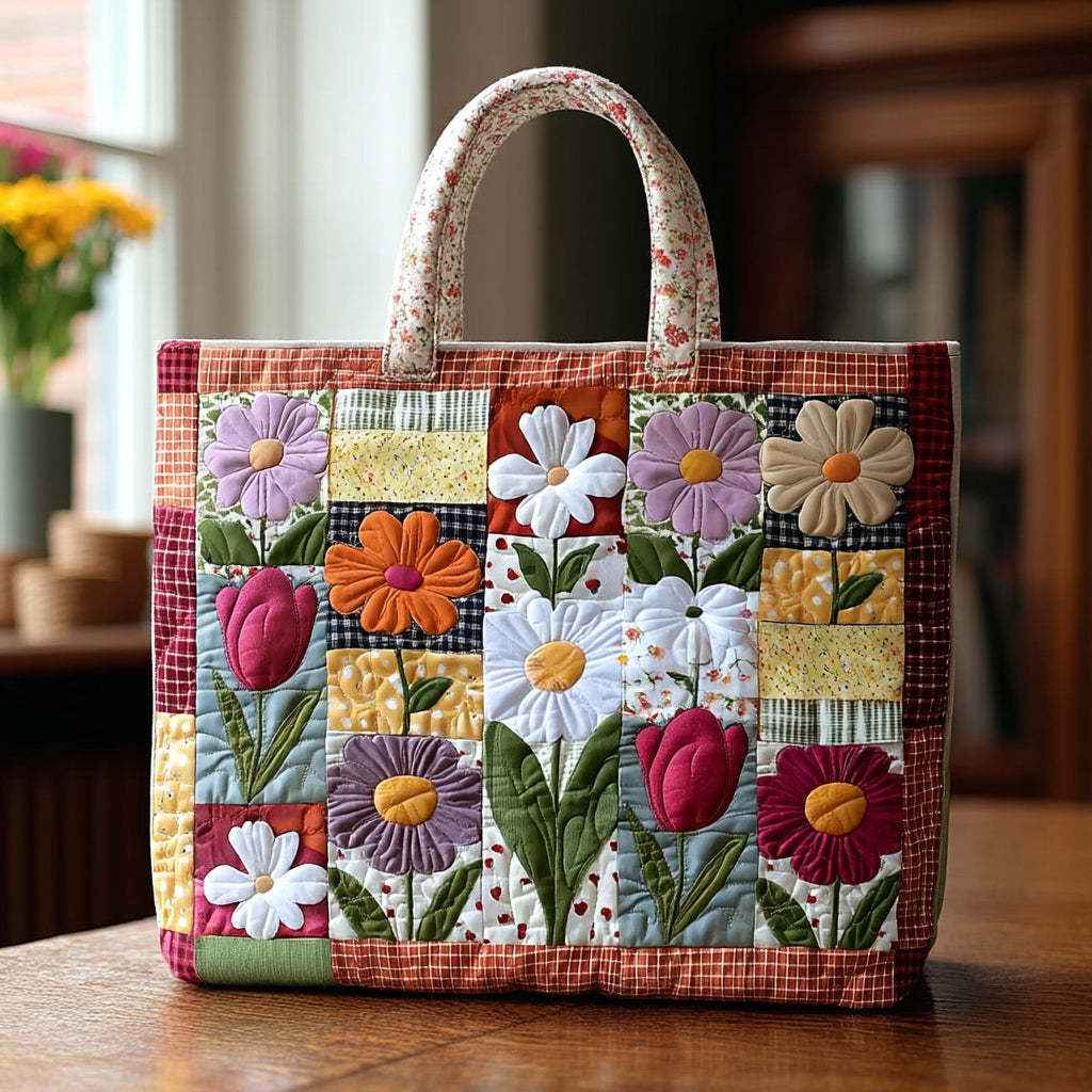 MeadowStitch | Quilted Patchwork Floral Tote Bag - Cottagecore Handbag