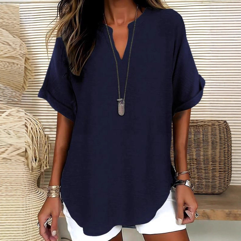 Xalina | Soft-Touch Notched-Neck Blouse