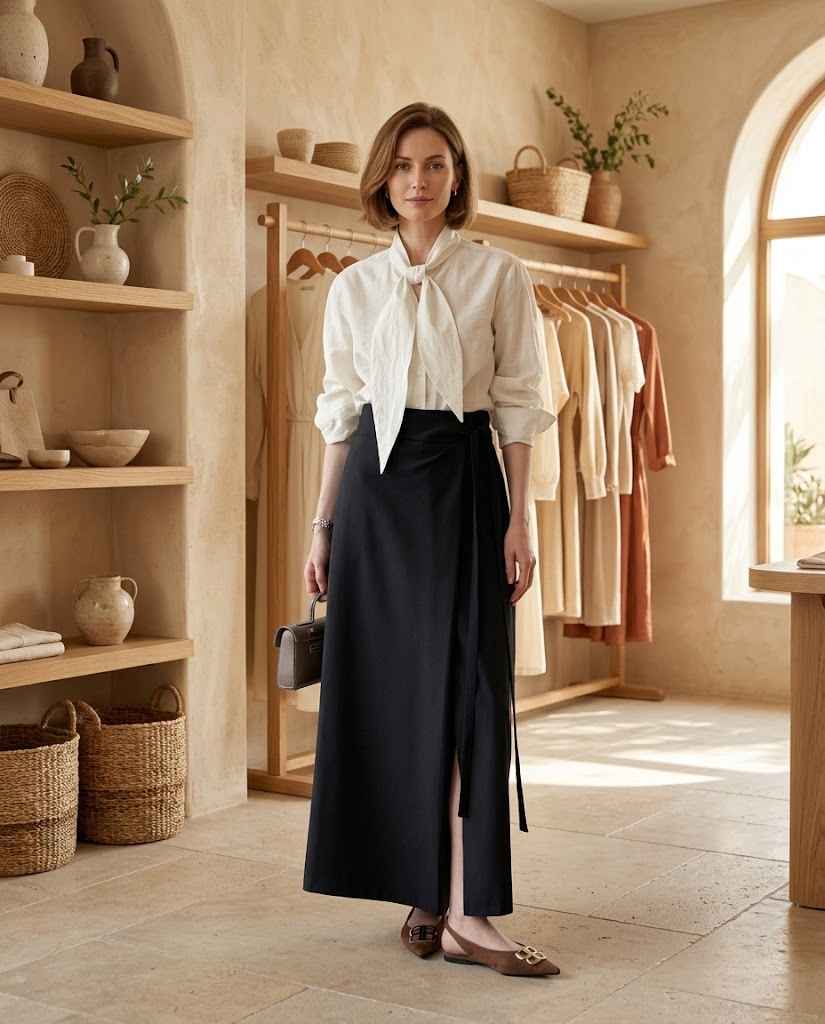 Sienna Women?s Side-Tie High-Waisted A-Line Midi Skirt