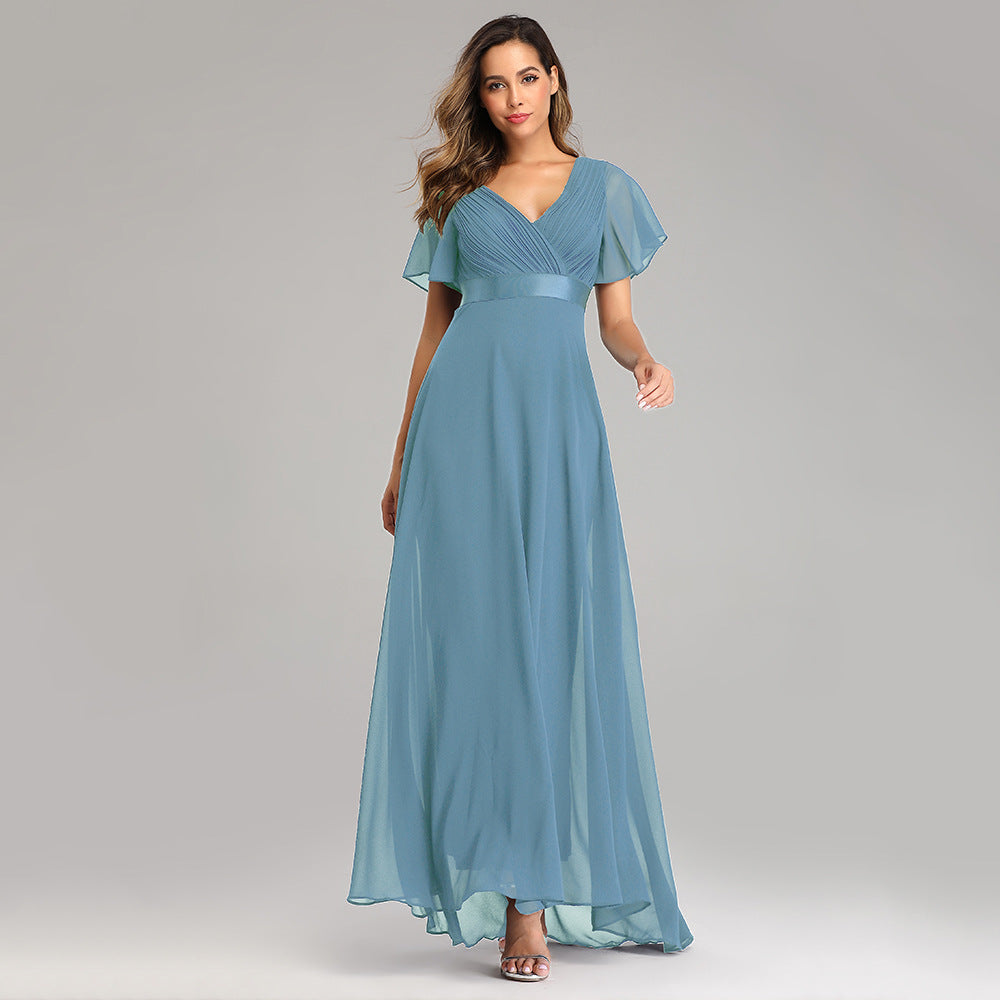 Orelia | Short Sleeve V Neck Flowing Maxi Dress