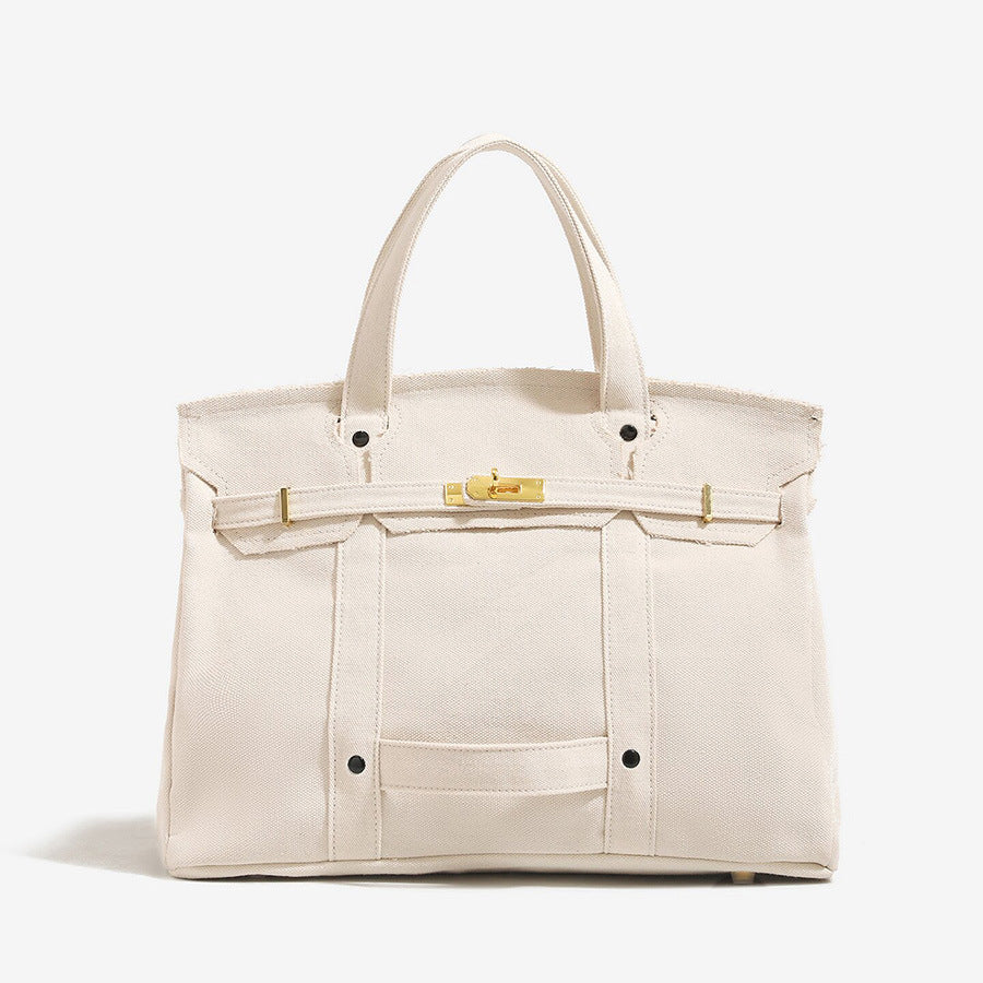 Casual Color Block Canvas Tote Bag