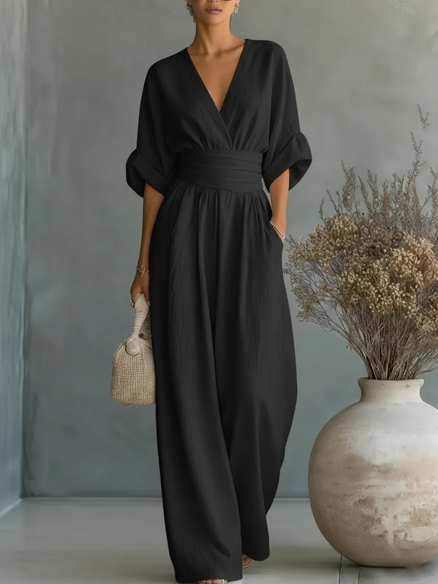 Wanda | Cross Front Wide Leg Jumpsuit