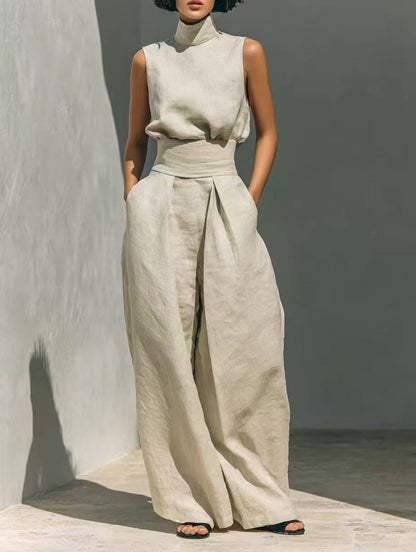 Maria | Complete With Tank Top And Wide-Leg Cotton And Linen Minimalist Outfit