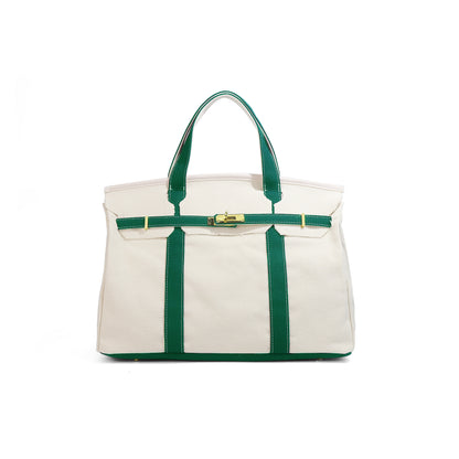 Casual Color Block Canvas Tote Bag