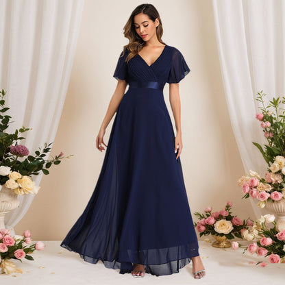 Orelia | Short Sleeve V Neck Flowing Maxi Dress