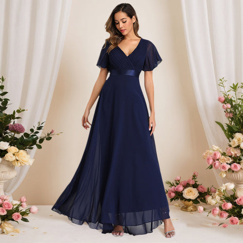 Orelia | Short Sleeve V Neck Flowing Maxi Dress
