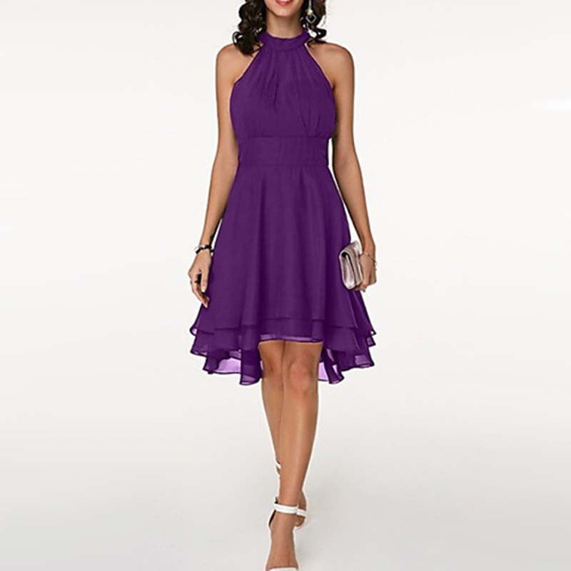Iyla | Halter Neck Layered Hem Knee Length Dress