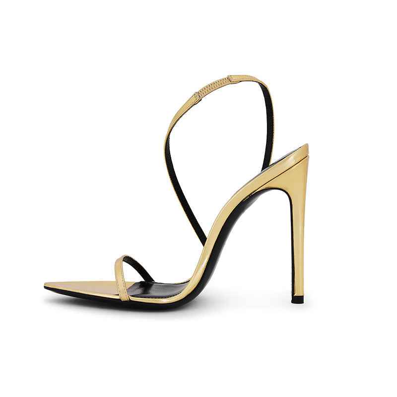 LuminaStep | Gold Metallic Strappy Stiletto Heels - Minimalist Evening Sandals