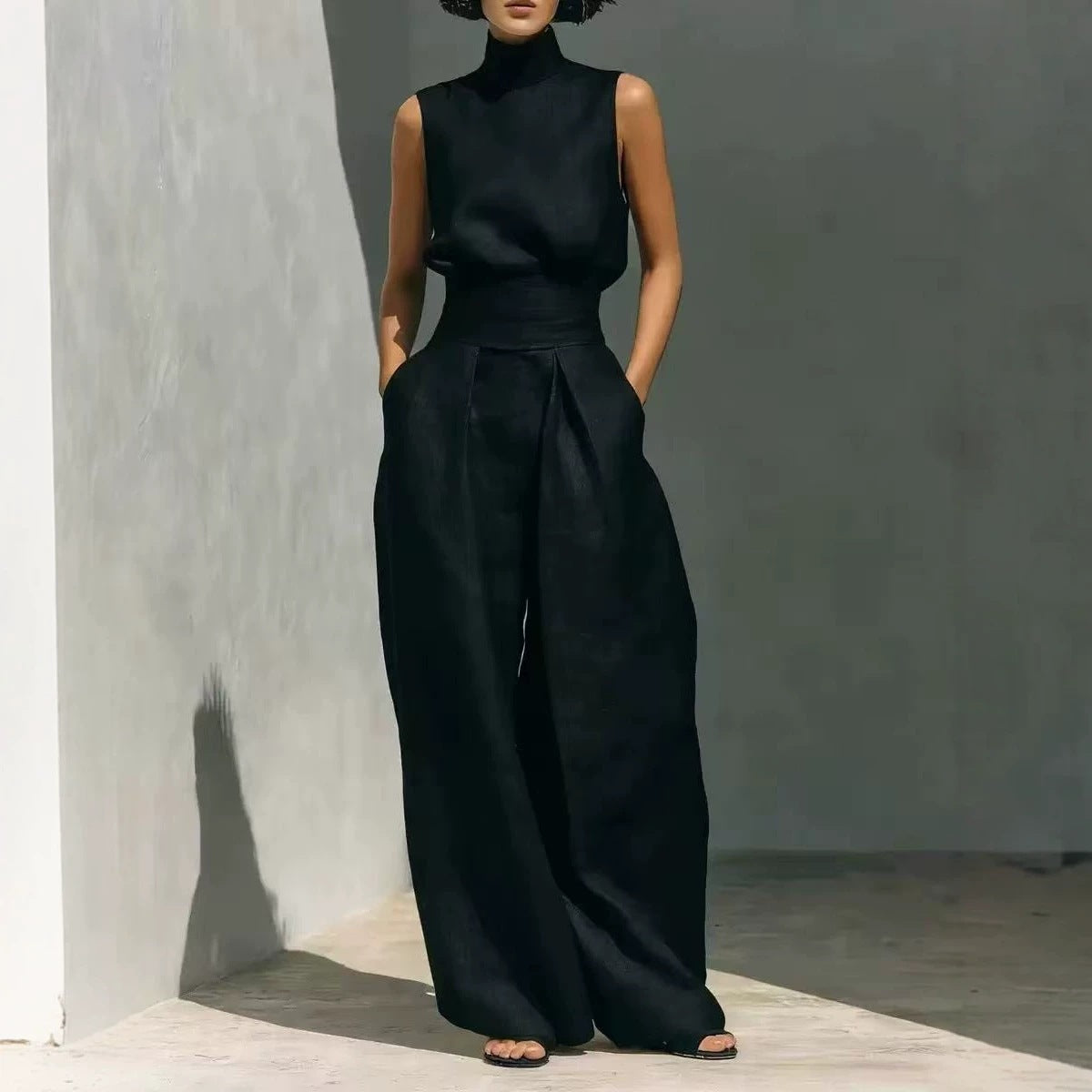 Maria | Complete With Tank Top And Wide-Leg Cotton And Linen Minimalist Outfit