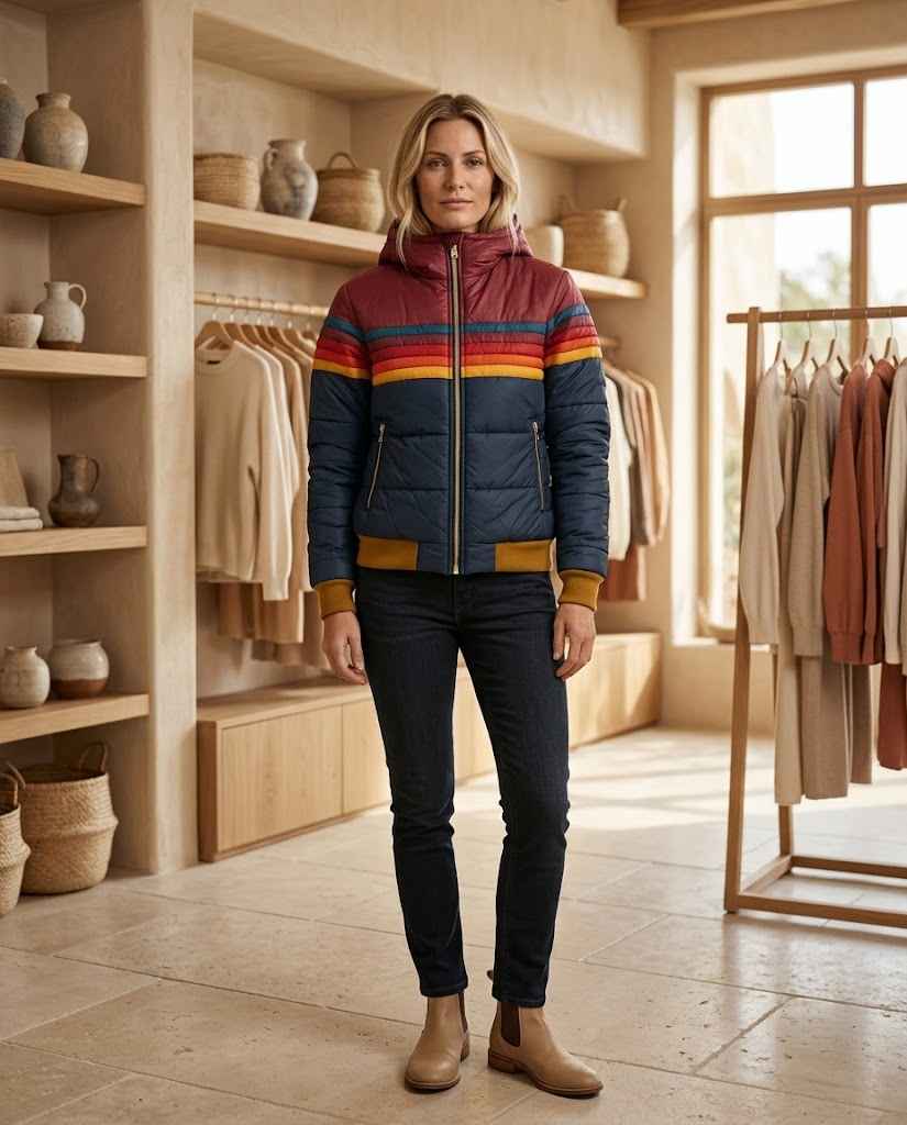 Women's Retro Striped Padded Puffer Jacket
