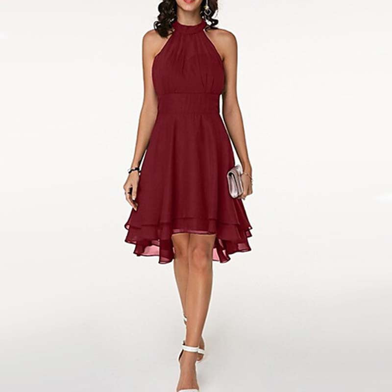 Iyla | Halter Neck Layered Hem Knee Length Dress