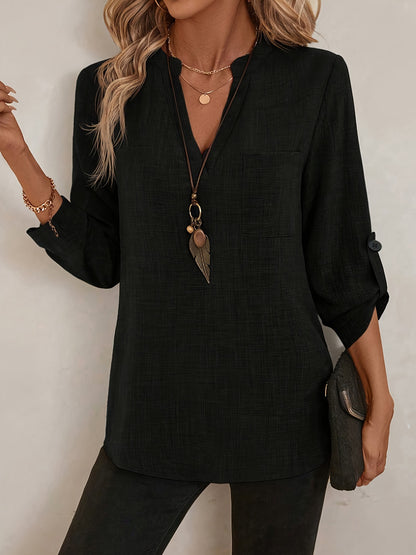 Womens Casual Loose V Neck Solid Color Shirt