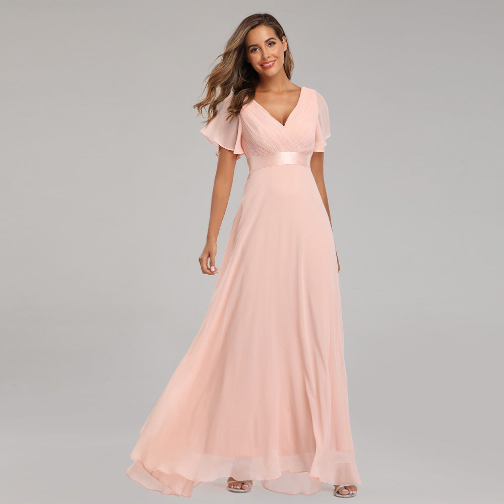 Orelia | Short Sleeve V Neck Flowing Maxi Dress