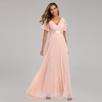 Orelia | Short Sleeve V Neck Flowing Maxi Dress