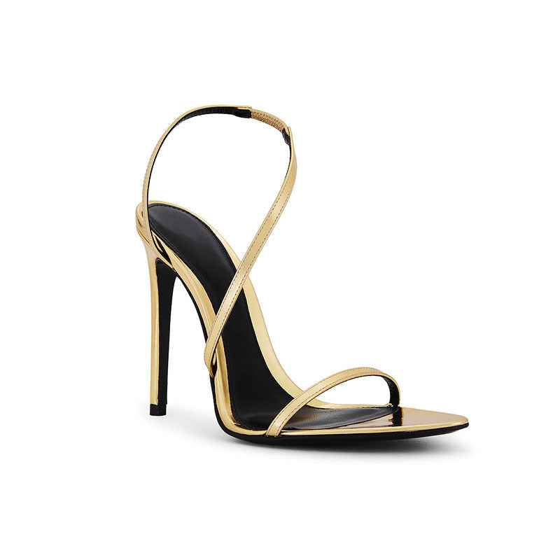 LuminaStep | Gold Metallic Strappy Stiletto Heels - Minimalist Evening Sandals