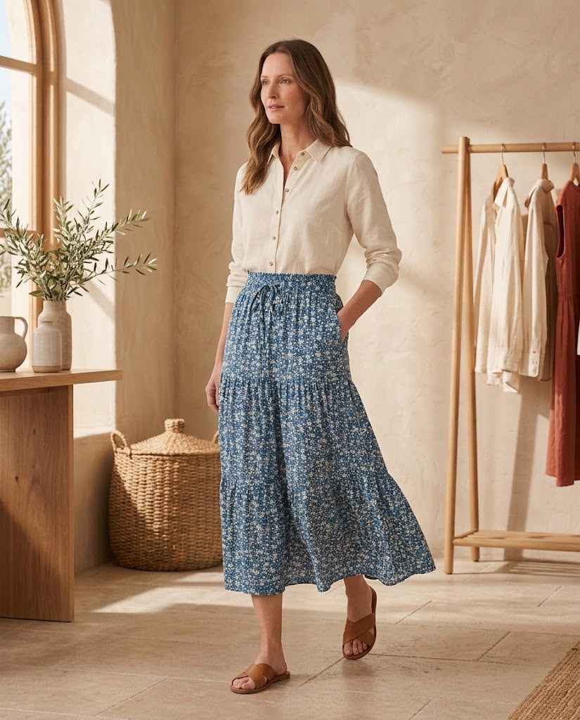 Maribel Women?s Floral Print Elastic-Waist Skirt