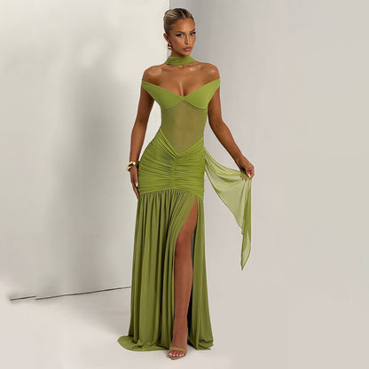 Zephyra | Halter Neck Crochet Fringe Detail Maxi Dress