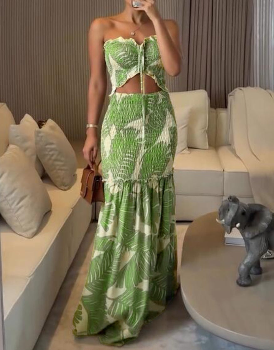 Azaria | Strapless Two Piece Printed Maxi Dress Set