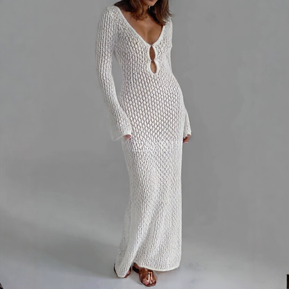 Seleium | Knit Bell Sleeve Maxi Dress