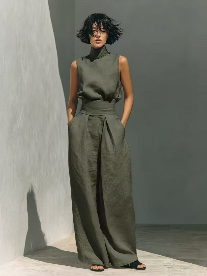 Maria | Complete With Tank Top And Wide-Leg Cotton And Linen Minimalist Outfit