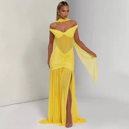 Zephyra | Halter Neck Crochet Fringe Detail Maxi Dress