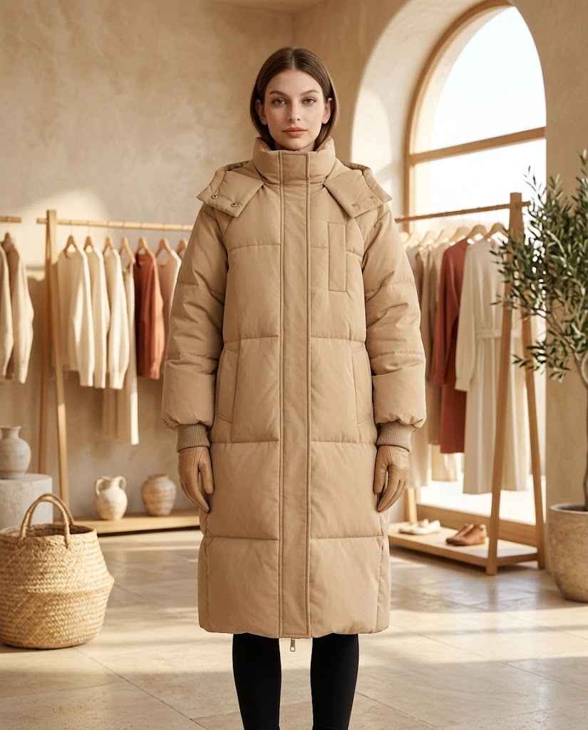 Comfortable long winter puffer jacket for women