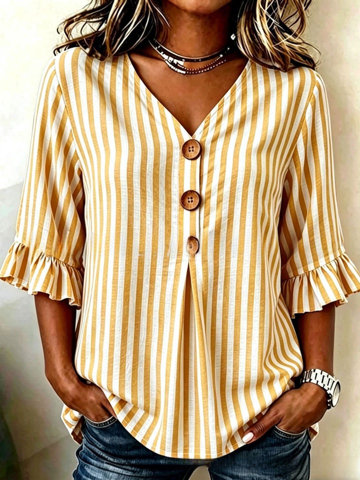Jessara | Ruffle-Sleeve Linen Blouse