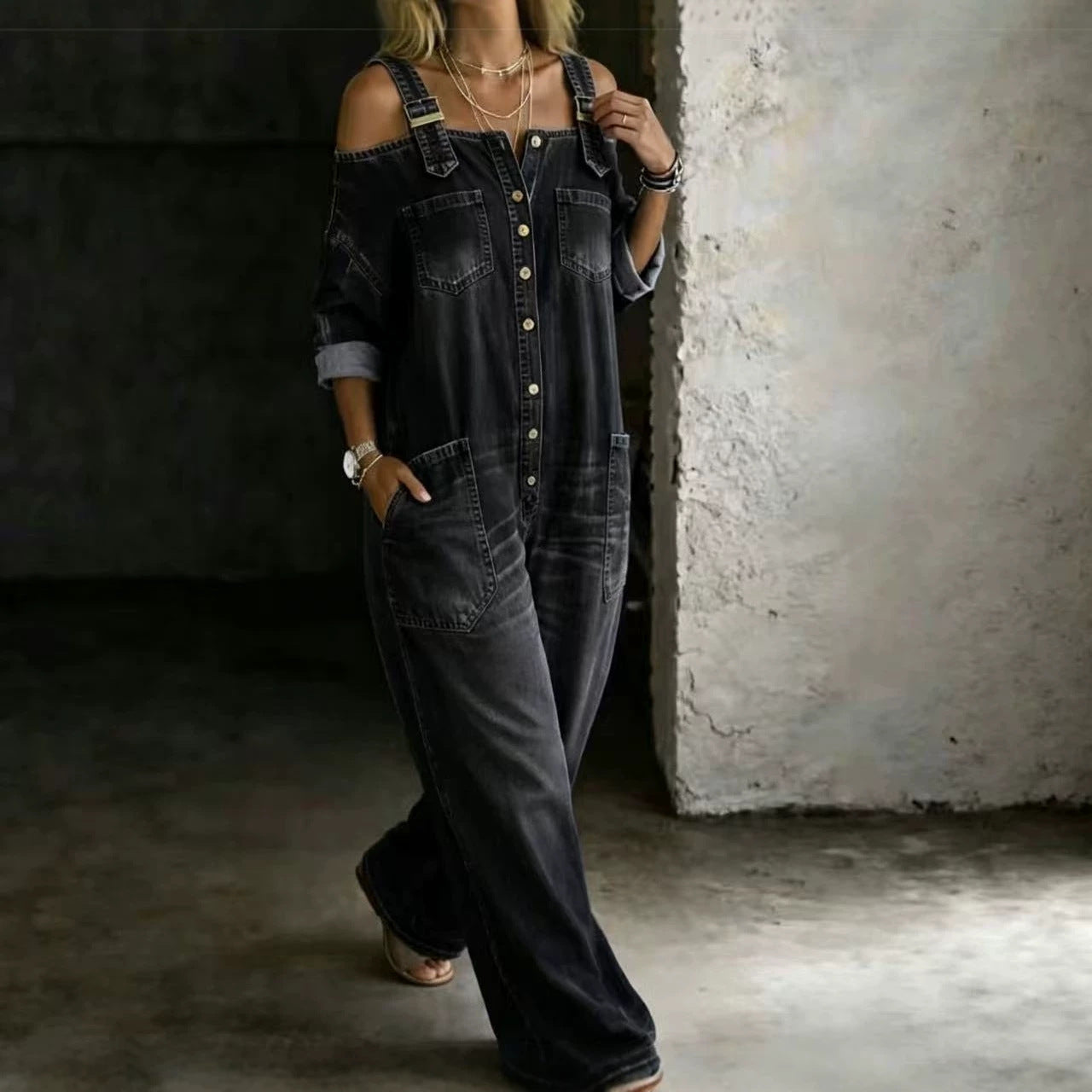 Sophia | Off Shoulder Denim Jumpsuit
