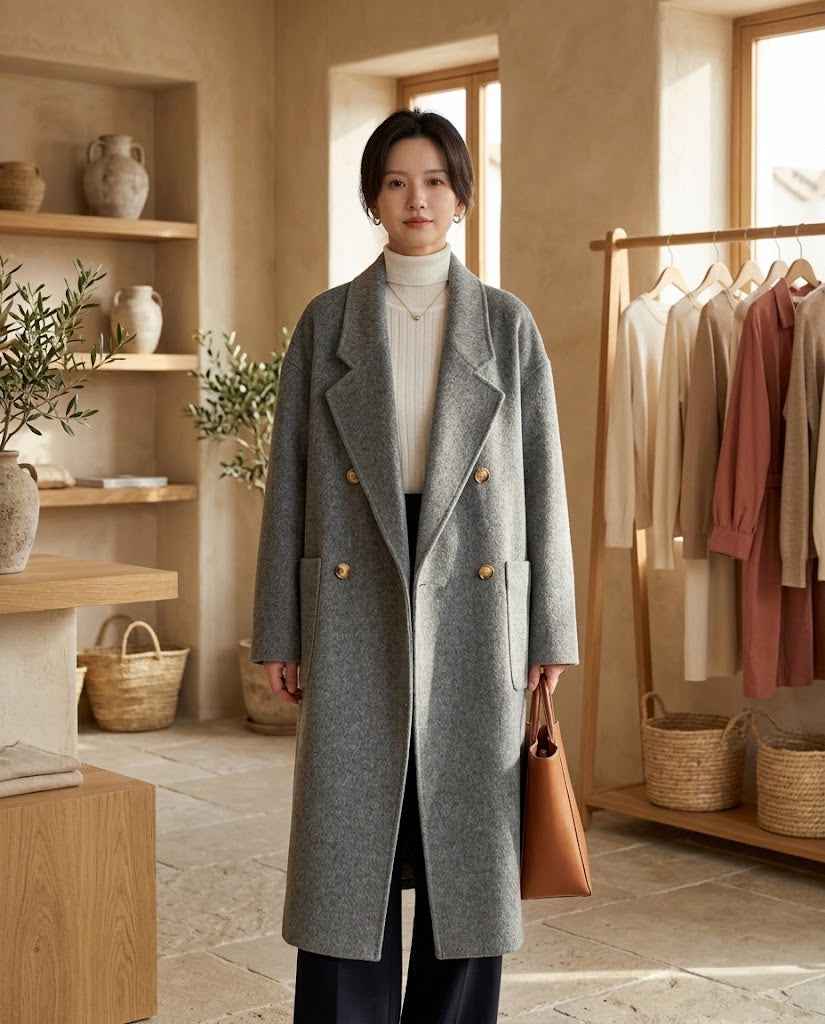 Women's Double-breasted Long Wool Coat