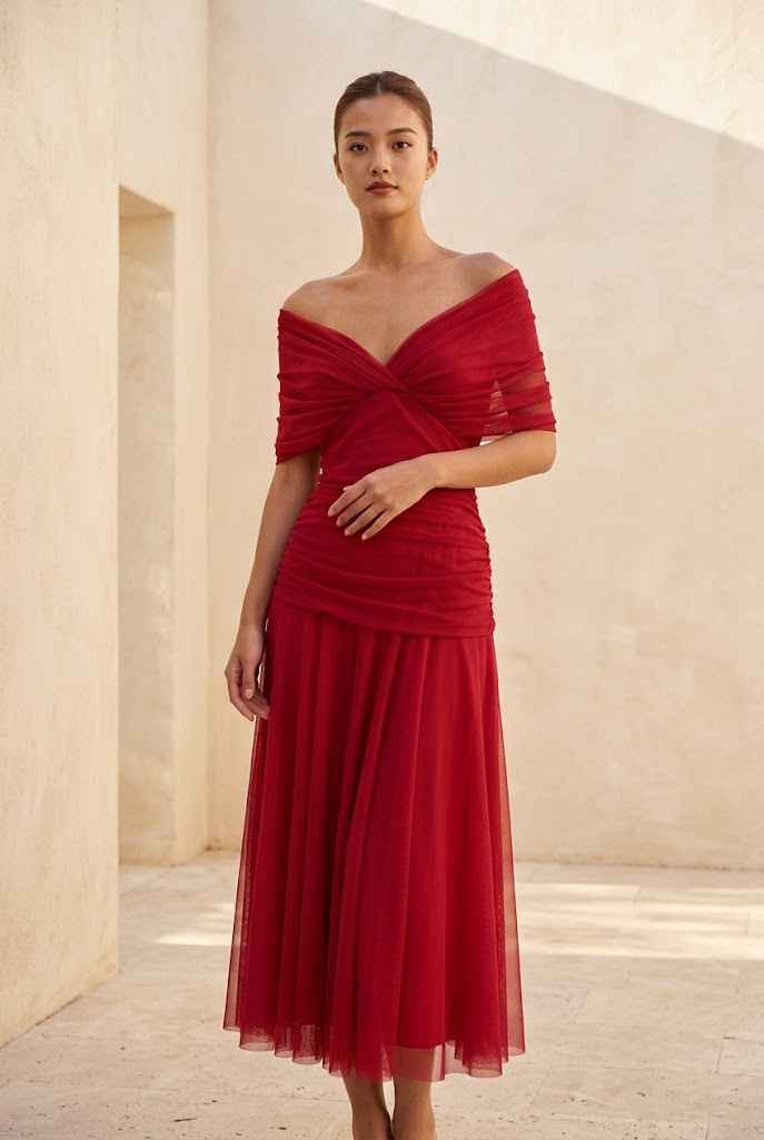 Calen | Off Shoulder Flow Midi Dress