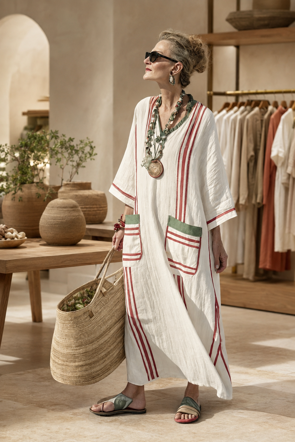 Velis | Striped V Neck Pocket Midi Dress - Threadded