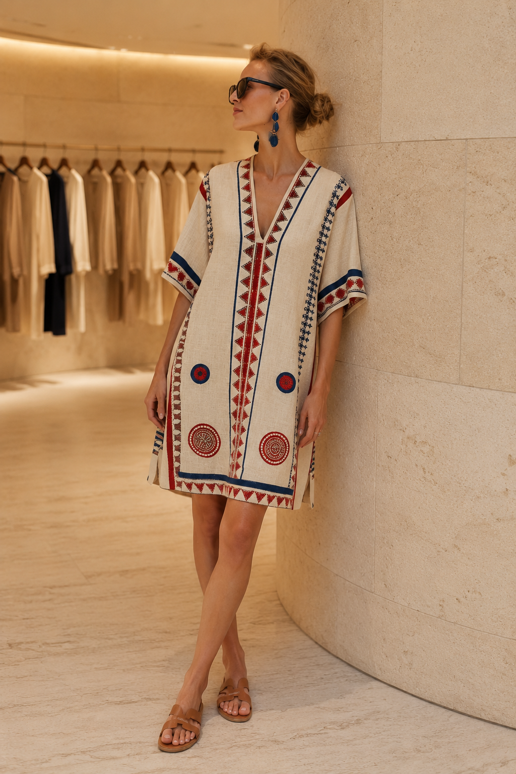 Lysandra | V Neck Half Sleeve Knee Length Dress - Threadded