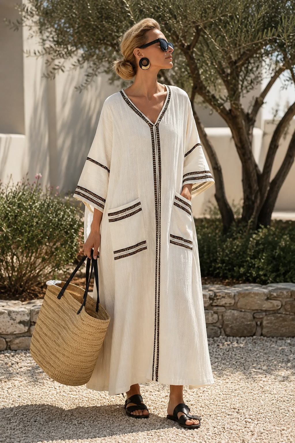 Velis | Striped V Neck Pocket Midi Dress - Threadded